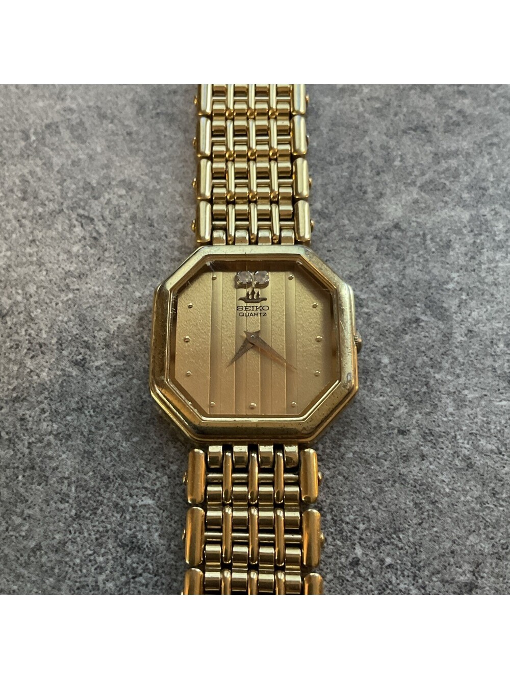Rare VTG Seiko Watch Men 28mm Gold Dial Gold Tone Octagon 5P30-5040 Runs A17